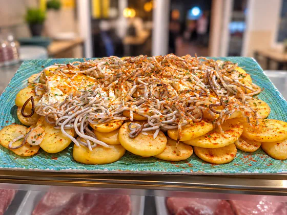 Gulas con patatas y huevo, con pimentón