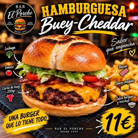 Hamburguesa Buey-Cheddar